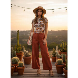 Gaze USA Floral Mesh Crop Top Sheer Short Sleeve M